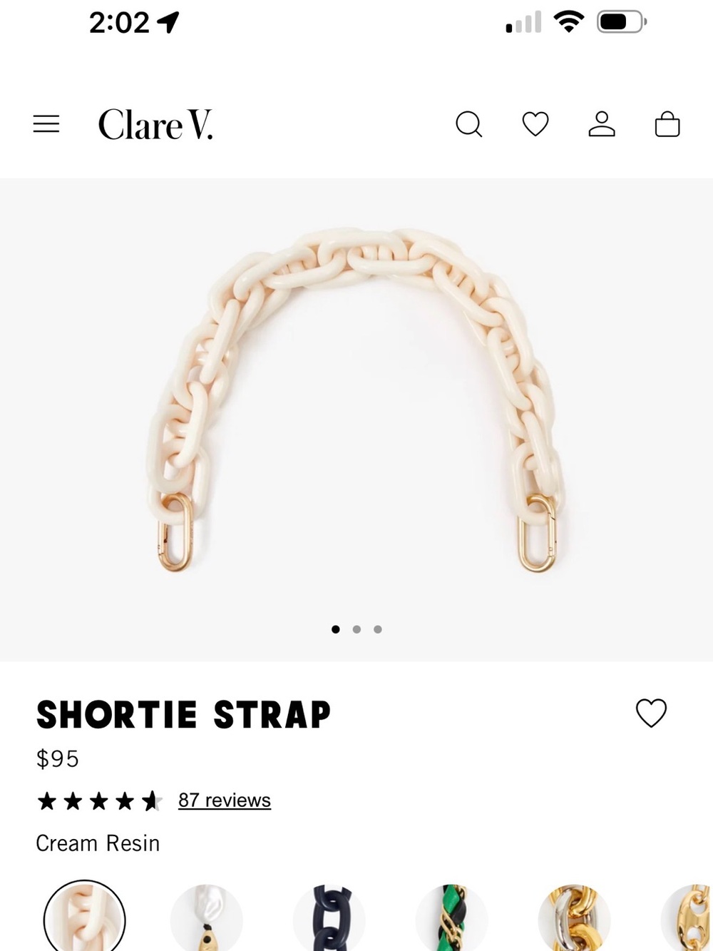 Clare V Cream Resin Shortie Chain Strap with Gold Hardware $95
